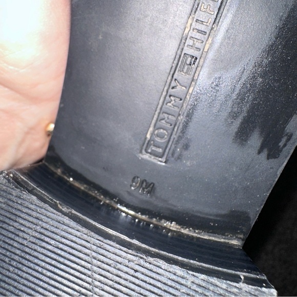 Tommy Hilfiger Black Leather Riding Boots, Gold Accents, Size 9M, Elegant Style - Picture 15 of 16